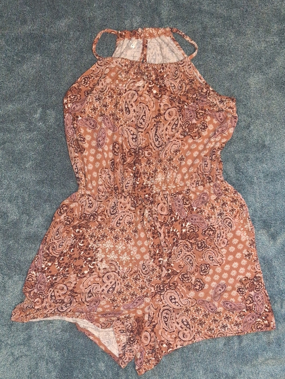 24/7 Maurices Sleeveless Paisley Halter Romper in Dusty Rose